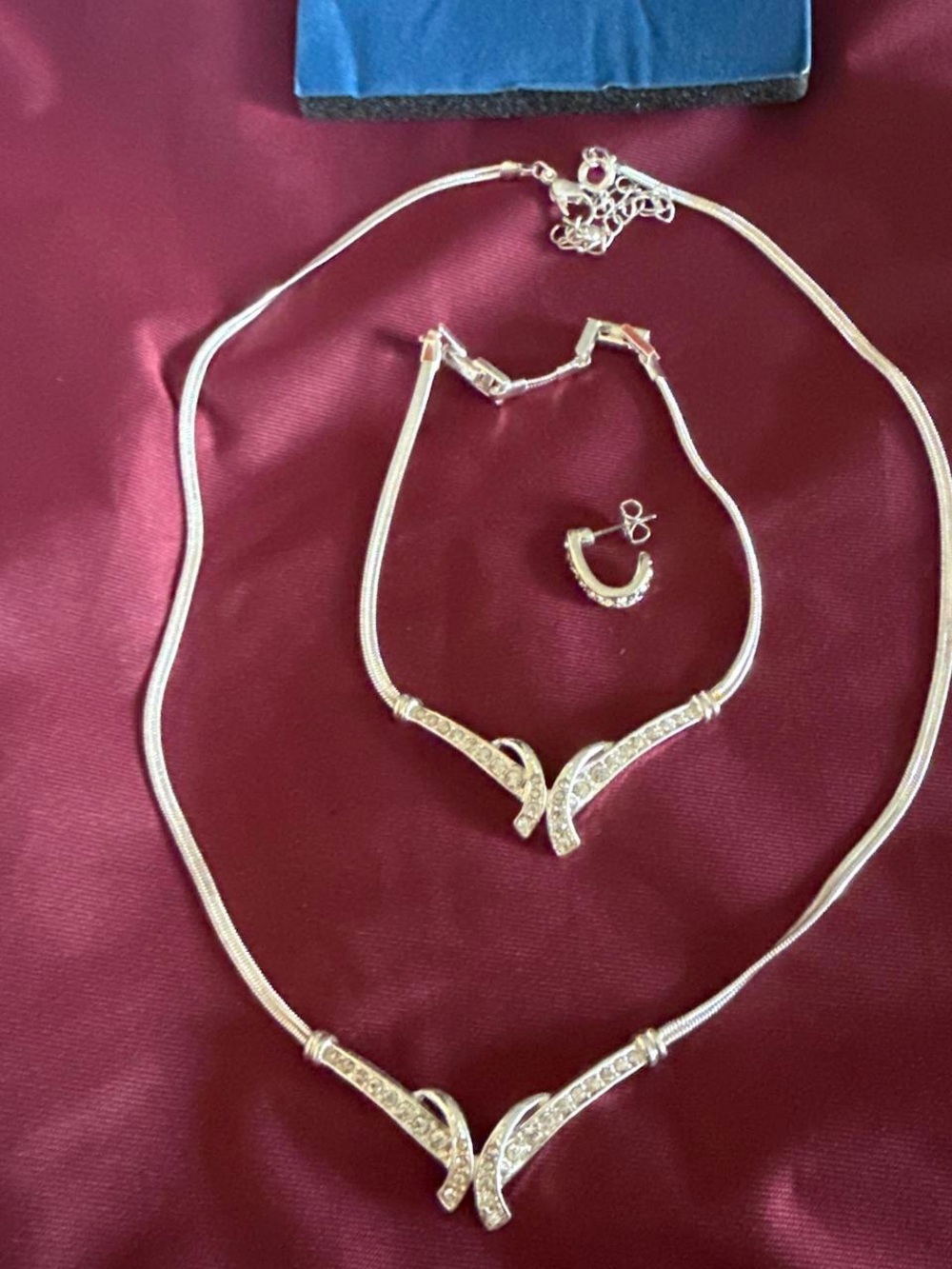 Vintage AVON Rhinestone Jewelry Set Matching Necklace Bracelet Earring Box NWT